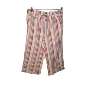 Croft & Barrow Mid-Rise Crop Pants Striped Pink‎ Blue Women's Size L NWT
